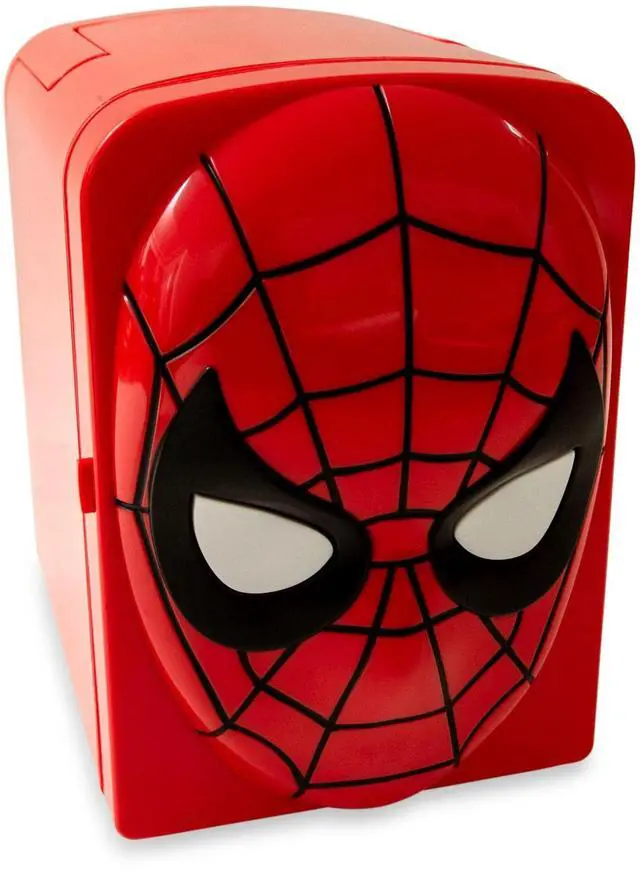 Main image of Marvel Comics Spider-Man 4-Liter Mini Fridge Thermoelectric Cooler With Light-Up Eyes | Holds 6 Cans | Small Refrigerator Drink Cooler for Soda, Beer, Skincare