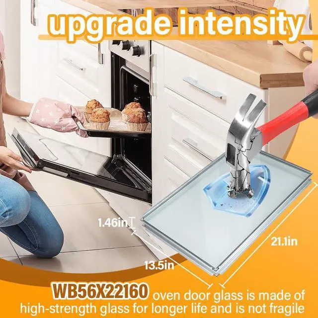 Alt view image 6 of 7 - WB56X22160 Range Oven Inner Door Glass for GE Range/Wall Oven/Electric Oven | Double-Layer Glass, Replacement Part Numbers WB55T10154, WB56T10152, WB56X26391, WB55T10191, 3379163