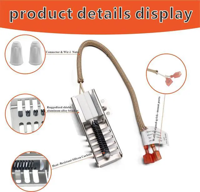 Alt view image 2 of 7 - NR038KX Gas Range Oven Ignitor for Thor HRG Griddle Series Exact Replacement DVTH-5310,DVTH-5316,DVTH-5319HRG3026HRG3080UHRG3031UHRG3618UHRG3609UHRG4804UHRG4808ULRG3001U HRG Series Models