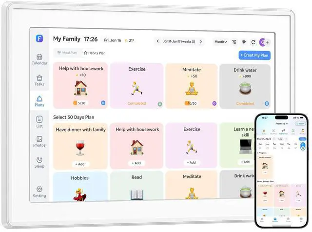 Main image of 10.1-inch Smart Digital Calendar Interactive Touchscreen Family Planner with Chore Chart HD Display, Sync Calendars, Meal Planner & Task Reminders, No Subscription