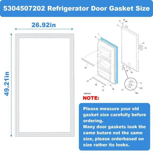 Alt view image 2 of 7 - Upgraded 5304507202 Freezer Door Gasket Compatible With Frigidaire Kenmore Gibson Crosley White-Westinghouse Refrigerator Seal, Replaces 216522303 AP6037542 PS11770646, 49.21 x 26.92"