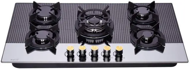 Main image of 36 Inch Gas Cooktop Tempered Glass 5 Burners Stovetop Dual Fuel Gas Hob NG/LPG Convertible Gas Stove Top HF5198-01 Tempered Glass