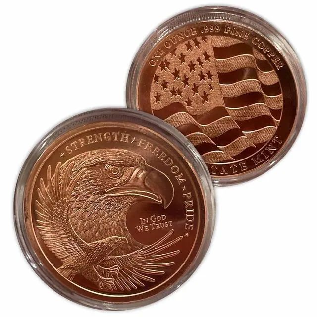 Alt view image 3 of 3 - 20pc x 1 oz Freedom Eagle flag copper round in storage tube