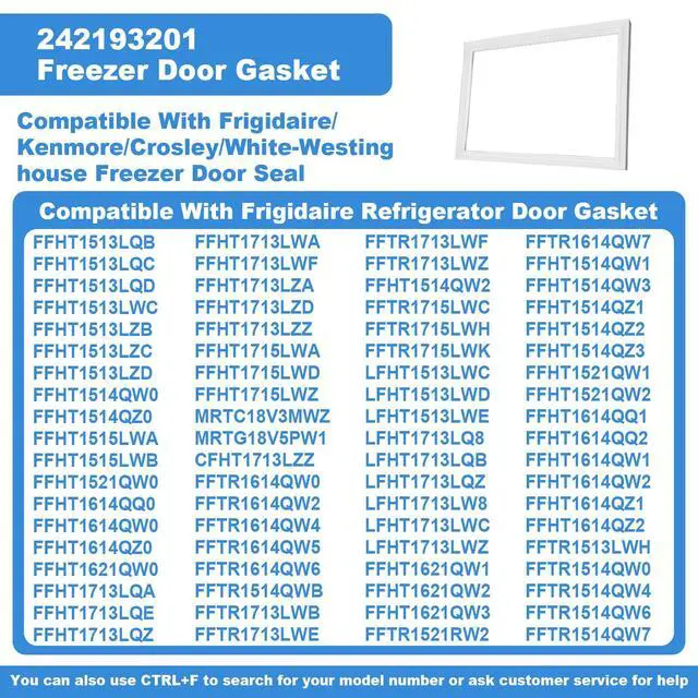 Alt view image 3 of 7 - Upgraded 242193201 Freezer Door Gasket Compatible with Frigidaire Electrolux Crosley Kenmore Refrigerator Door Seal,Replaces PS7321340 2689594 AP5669862-26.88"x17.71" White