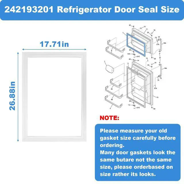 Alt view image 4 of 7 - Upgraded 242193201 Freezer Door Gasket Compatible with Frigidaire Electrolux Crosley Kenmore Refrigerator Door Seal,Replaces PS7321340 2689594 AP5669862-26.88"x17.71" White