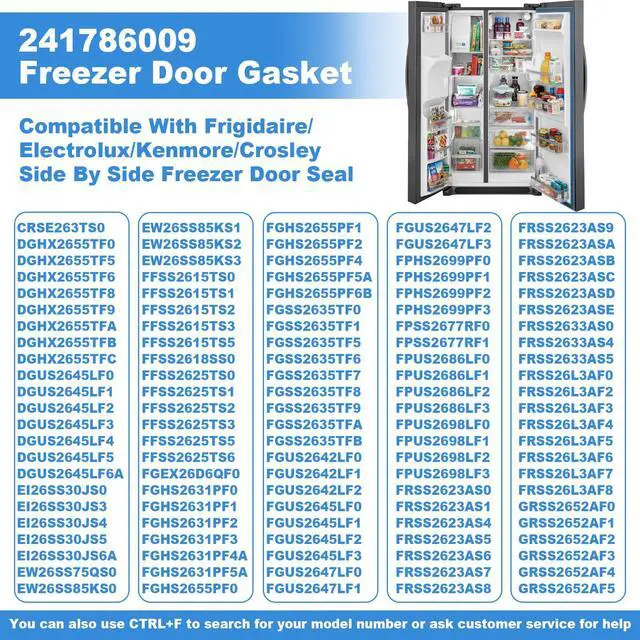 Alt view image 3 of 7 - Upgraded 241786009 241786013 Refrigerator Door Gasket, Compatible With Frigidaire/Electrolux/Kenmore/Crosley Side By Side Freezer Door Seal,Replaces 241569805 5304439531 7241786001-62"x 18.58" Black