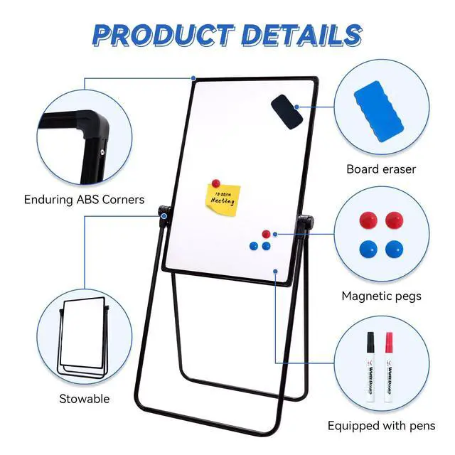 Alt view image 3 of 6 - Magnetic Whiteboard with Stand, 28"x20" Double Sided Dry Erase Board, Height Adjustable Flipchart Easel, Portable Foldable U Standing White Board for Home, Office, Restaurant, Classroom