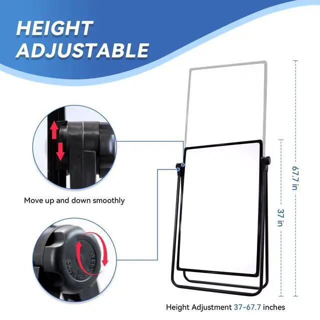 Alt view image 2 of 6 - Magnetic Dry Erase Board with Stand, 40"x24" Double Sided U Stand White Board, Height Adjustable Flip Chart Easel, Portable Foldable Whiteboard for Home Office Restaurant