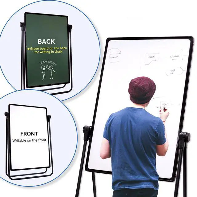 Alt view image 5 of 6 - Magnetic Whiteboard with Stand, 28"x20" Double Sided Dry Erase Board, Height Adjustable Flipchart Easel, Portable Foldable U Standing White Board for Home, Office, Restaurant, Classroom