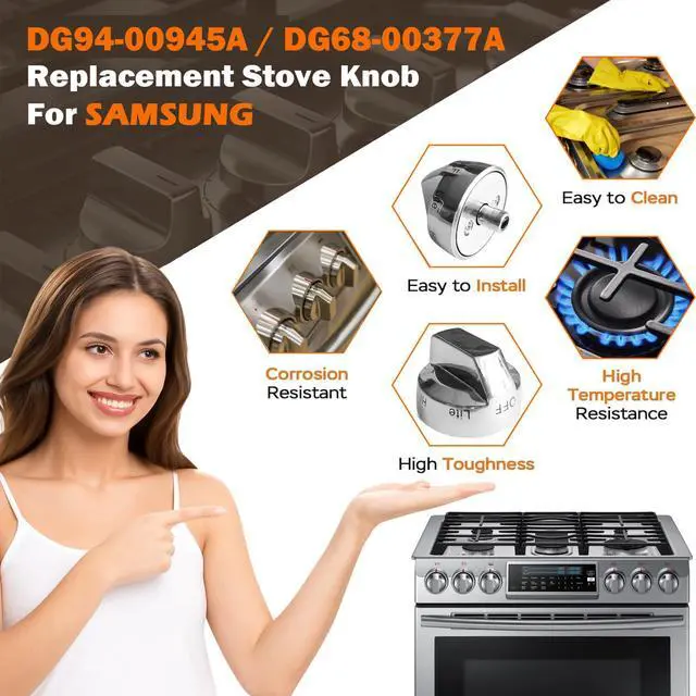 Alt view image 6 of 7 - (5Pcs) DG94-00945A/DG68-00377A for Samsung Gas Stove Surface Burner Control Knobs Replacements X58H9500WS/AA-00/01/02/03, NX58H9950WS/AA-01, NX58H9500WS/AC-01, NY58J9850WS/AA-02,Replace Part