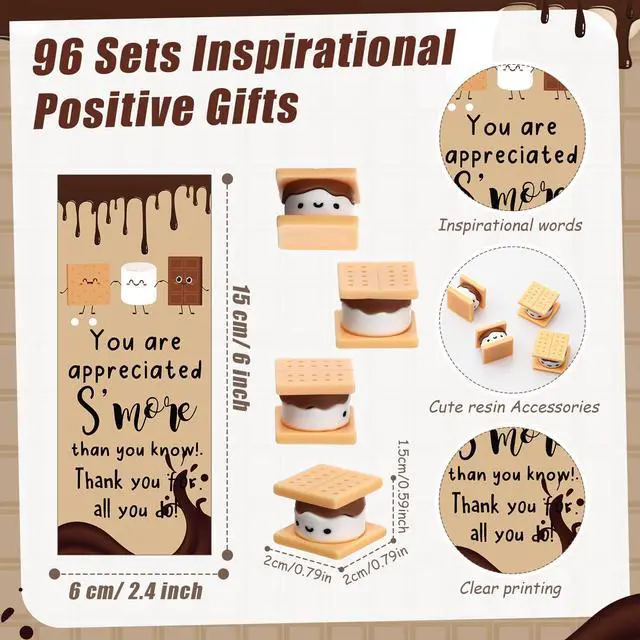 Alt view image 3 of 6 - 96 Sets Teacher Gifts Bulk Back to School Inspirational Smores Marshmallow Pens Tags Thank You Party for Teacher Student Nurse Team Staff Employees Coworkers Groups Office
