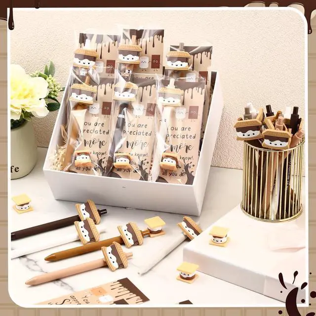 Alt view image 4 of 6 - 96 Sets Teacher Gifts Bulk Back to School Inspirational Smores Marshmallow Pens Tags Thank You Party for Teacher Student Nurse Team Staff Employees Coworkers Groups Office