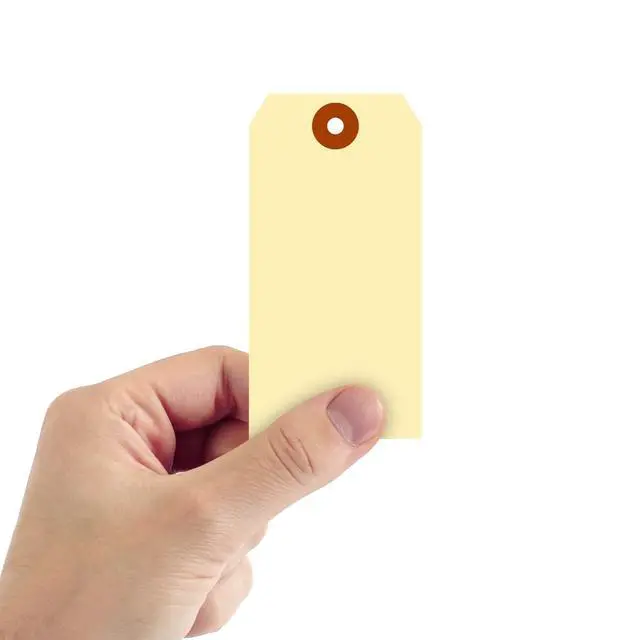 Alt view image 2 of 6 - SmartSign Blank Manila Shipping Tags - Pack of 1000, Size-5, 10pt Thick Cardstock Tag, 4.75 x 2.375 inch Paper Hang Tags with Reinforced Fiber Patch (No Attachment)