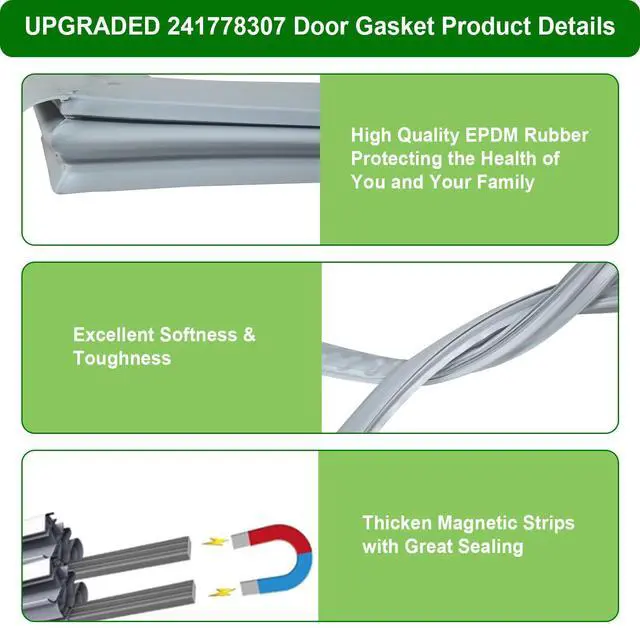 Alt view image 6 of 7 - 2 PACK 241778307 Fresh Food Door Gasket Replaces 1793667 AH3408461 (GRAY) | Compatible with Frigi-daire Kenmore Crosley and Electrolux Refrigerator Door Gasket