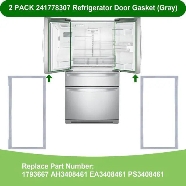 Alt view image 3 of 7 - 2 PACK 241778307 Fresh Food Door Gasket Replaces 1793667 AH3408461 (GRAY) | Compatible with Frigi-daire Kenmore Crosley and Electrolux Refrigerator Door Gasket