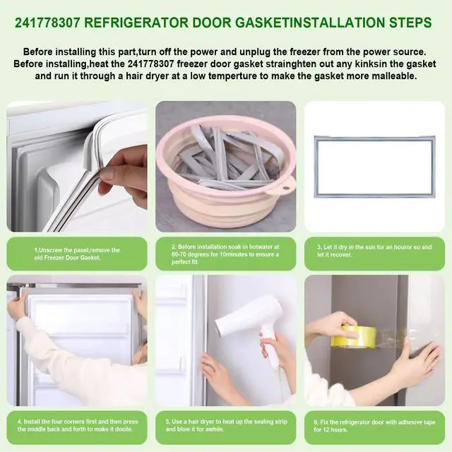 Alt view image 7 of 7 - 2 PACK 241778307 Fresh Food Door Gasket Replaces 1793667 AH3408461 (GRAY) | Compatible with Frigi-daire Kenmore Crosley and Electrolux Refrigerator Door Gasket