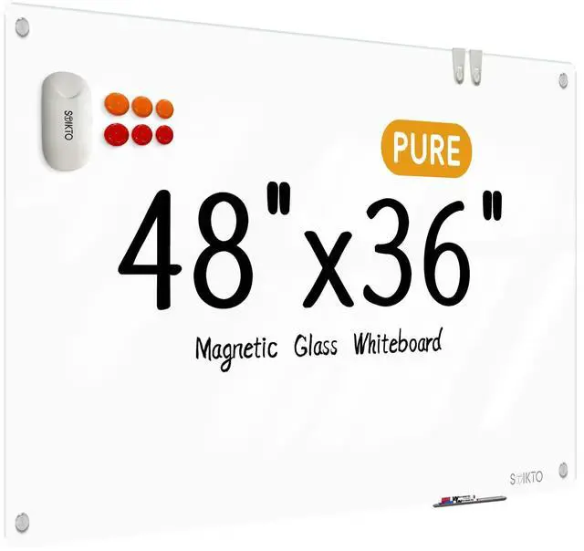 Main image of Glass Whiteboard - Glass Dry Erase Board 48" x 36" Magnetic Pure White Board Glass Writing Board White Boards for Walls Wall Office Home