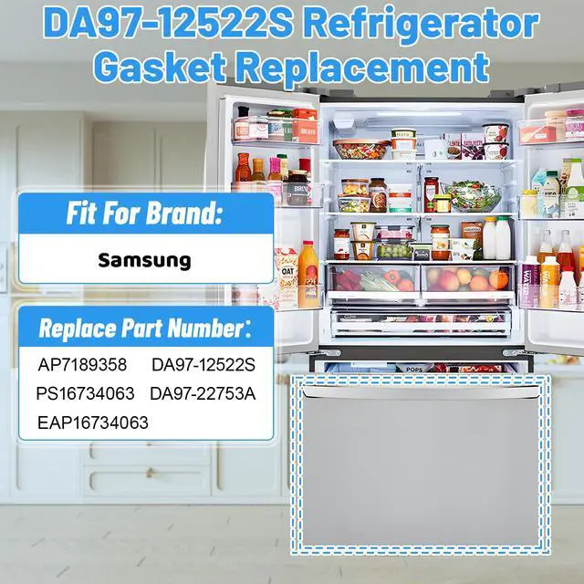 Alt view image 3 of 7 - Upgraded DA97-12522S Freezer Door Gasket Compatible with Samsung Refrigerator Freezer Door Gasket Seal 21.5"x34.4" DA97-22753A Refrigerator French Door Gasket Freezer Seal Gray RF28HMEDBSR/AA Gasket