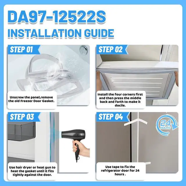 Alt view image 6 of 7 - Upgraded DA97-12522S Freezer Door Gasket Compatible with Samsung Refrigerator Freezer Door Gasket Seal 21.5"x34.4" DA97-22753A Refrigerator French Door Gasket Freezer Seal Gray RF28HMEDBSR/AA Gasket