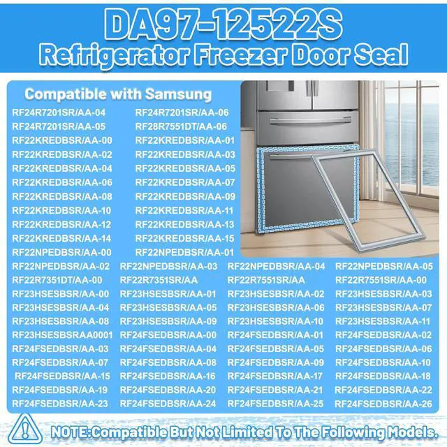 Alt view image 5 of 7 - Upgraded DA97-12522S Freezer Door Gasket Compatible with Samsung Refrigerator Freezer Door Gasket Seal 21.5"x34.4" DA97-22753A Refrigerator French Door Gasket Freezer Seal Gray RF28HMEDBSR/AA Gasket