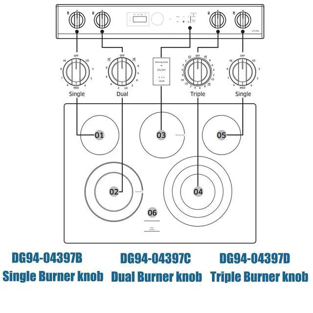 Alt view image 4 of 7 - DG94-04397D 3 Ring Burner knob DG94-04397C DG94-04397B for Samsung | NE63BB851112AA NE63BB871112AA Electric Stoves 2 Knobs Single Burner 1 knob Dual Burner 1 knob Triple Burner