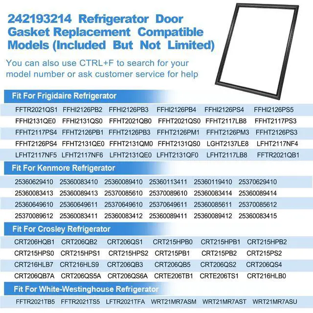 Alt view image 4 of 7 - Upgraded 242193214 Freezer Door Gasket Compatible With Frigidaire Kenmore Crosley White-Westinghouse Refrigerator Seal, Replaces AP5688453 PS7784010 3016410, 28.3 x 42.13" Blaack