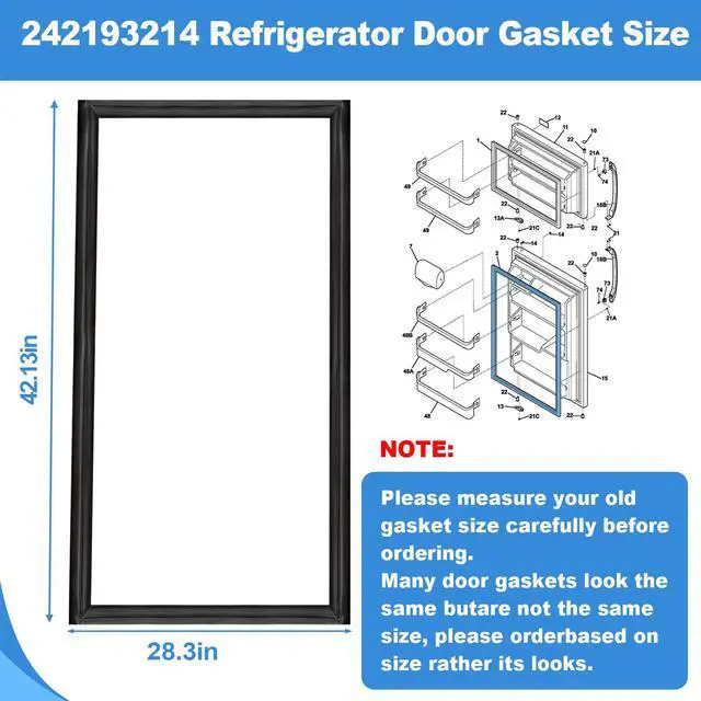Alt view image 2 of 7 - Upgraded 242193214 Freezer Door Gasket Compatible With Frigidaire Kenmore Crosley White-Westinghouse Refrigerator Seal, Replaces AP5688453 PS7784010 3016410, 28.3 x 42.13" Blaack