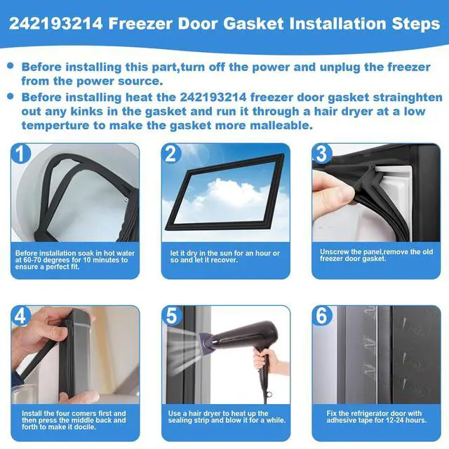 Alt view image 6 of 7 - Upgraded 242193214 Freezer Door Gasket Compatible With Frigidaire Kenmore Crosley White-Westinghouse Refrigerator Seal, Replaces AP5688453 PS7784010 3016410, 28.3 x 42.13" Blaack