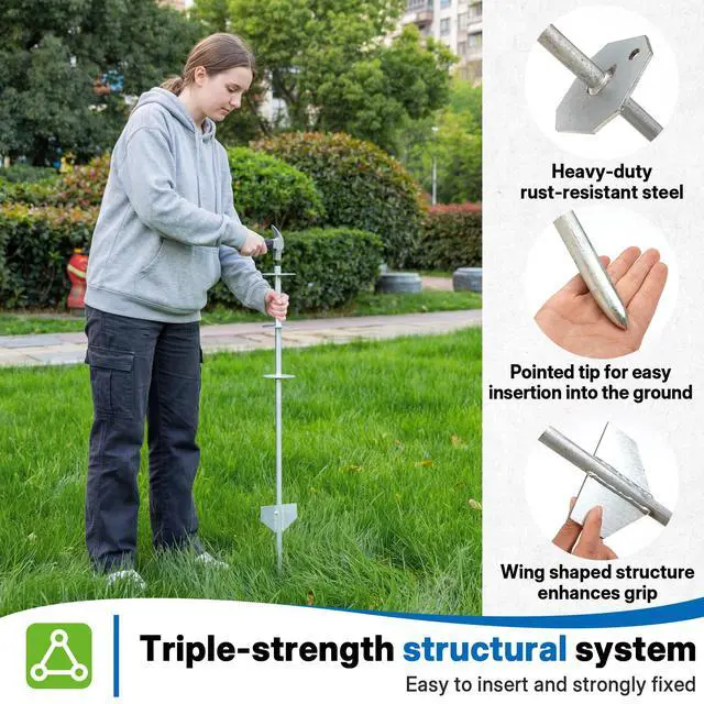 Alt view image 3 of 7 - 2 Pack 28in Heavy Duty Metal Yard Sign Stakes for Real Estate Sign Posts, Mailboxes, Long Yard Sign Holder Easy Installation Sign Post Stake for Pipes Less Than 3.7", Silver