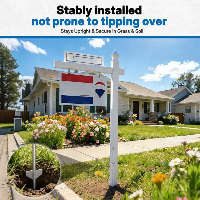 Alt view image 4 of 7 - 2 Pack 28in Heavy Duty Metal Yard Sign Stakes for Real Estate Sign Posts, Mailboxes, Long Yard Sign Holder Easy Installation Sign Post Stake for Pipes Less Than 3.7", Silver