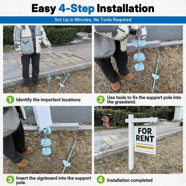Alt view image 6 of 7 - 2 Pack 28in Heavy Duty Metal Yard Sign Stakes for Real Estate Sign Posts, Mailboxes, Long Yard Sign Holder Easy Installation Sign Post Stake for Pipes Less Than 3.7", Silver