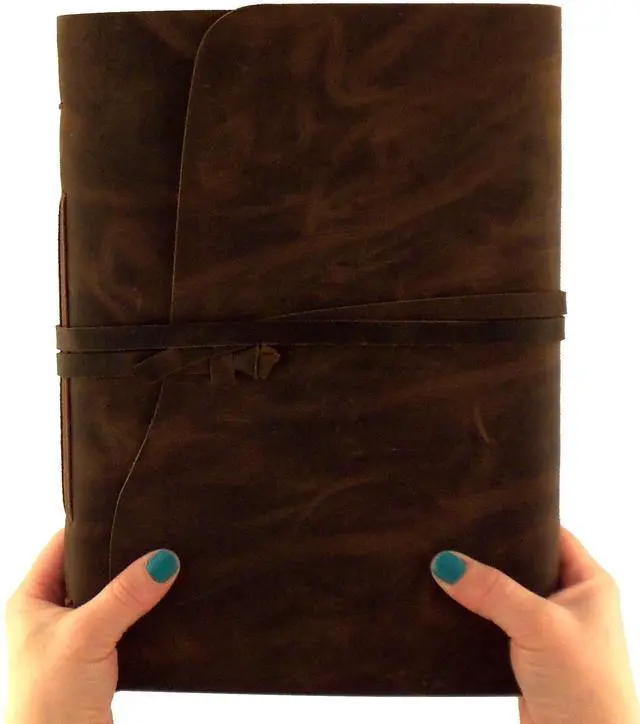 Main image of Large Genuine Leather Journal and Sketchbook with Gift Box - 380 Pages - 9 x 12" - Rustic Vintage Style
