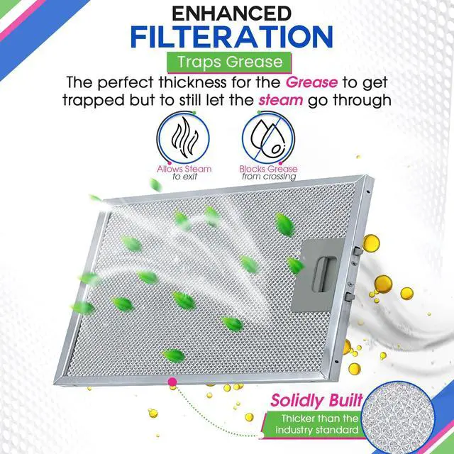 Alt view image 4 of 6 - Stove Hood Vent Filter 11.75 x 9.40 SB08087294 Compatible with Broan Range Hood Filter Replacement - Aluminum Screen for Kitchen Overhead Fan - Blocks Grease & Filters over Oven Air (2-Pack)