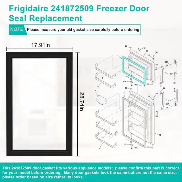 Alt view image 3 of 7 - Upgraded 241872509 Refrigerator Freezer Door Gasket Replacement Compatible w/Frigidaire Freezer Door Seal, 28.74"*17.91" Refrigerator Gasket Seal for Cro-sley & Ken-more Parts 240542109, 5304439524