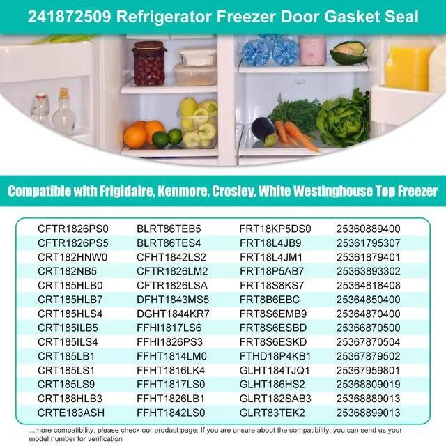 Alt view image 5 of 7 - Upgraded 241872509 Refrigerator Freezer Door Gasket Replacement Compatible w/Frigidaire Freezer Door Seal, 28.74"*17.91" Refrigerator Gasket Seal for Cro-sley & Ken-more Parts 240542109, 5304439524