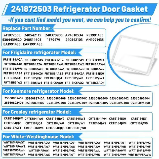 Alt view image 3 of 7 - UPGRADED 241872503 Freezer Door Gasket Compatible with Frigidaire Refrigerator Freezer Door Gasket 240542115 Refrigerator Door Seal For Kenmore Refrigerator Door Gasket 240370905 AP4310534 PS1991435