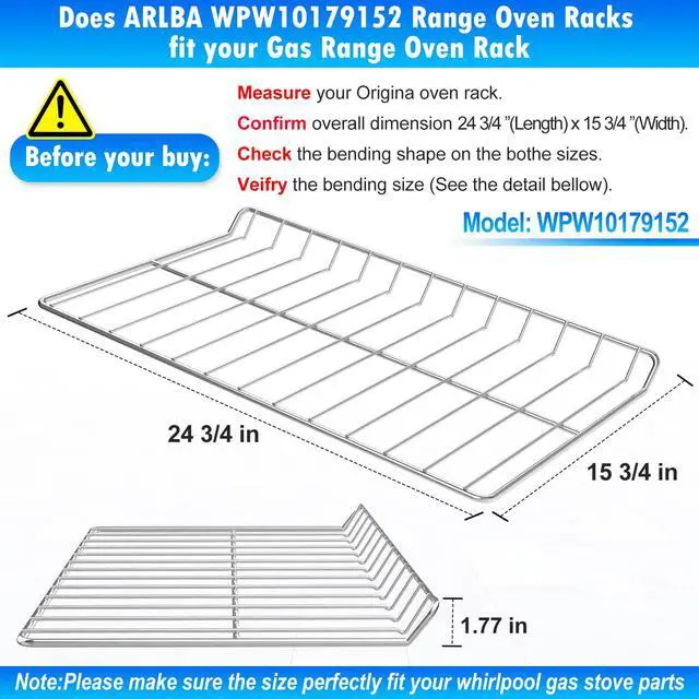 Alt view image 2 of 7 - 2 Pack Upgraded 304 Stainless Steel WPW10179152 W10179152 Oven Rack Compatible with Kitchen-Aid,Maytag and Whirlpool Range Oven Wire Rack W10439248 EAP11749669 Gas Range Oven Rack w/Oven Rack Liner