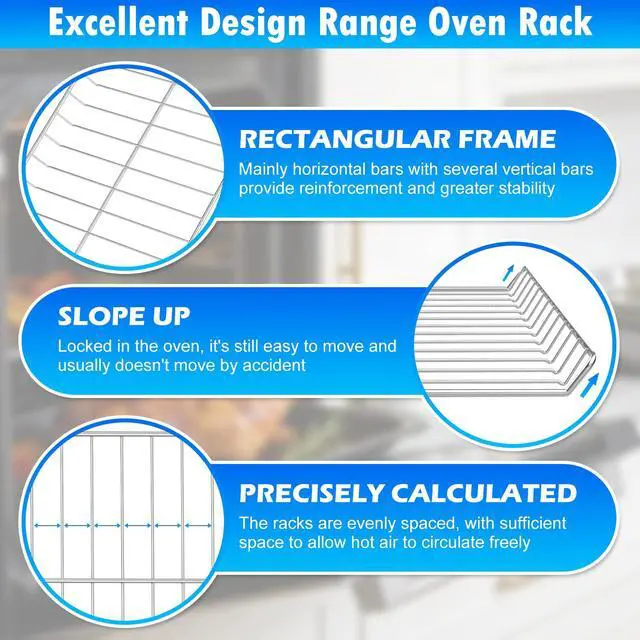 Alt view image 5 of 7 - 2 Pack Upgraded 304 Stainless Steel WPW10179152 W10179152 Oven Rack Compatible with Kitchen-Aid,Maytag and Whirlpool Range Oven Wire Rack W10439248 EAP11749669 Gas Range Oven Rack w/Oven Rack Liner