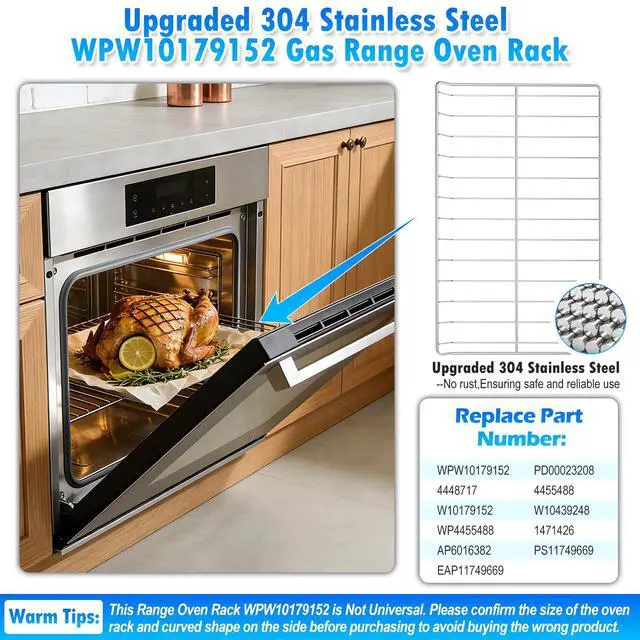 Alt view image 6 of 7 - 2 Pack Upgraded 304 Stainless Steel WPW10179152 W10179152 Oven Rack Compatible with Kitchen-Aid,Maytag and Whirlpool Range Oven Wire Rack W10439248 EAP11749669 Gas Range Oven Rack w/Oven Rack Liner