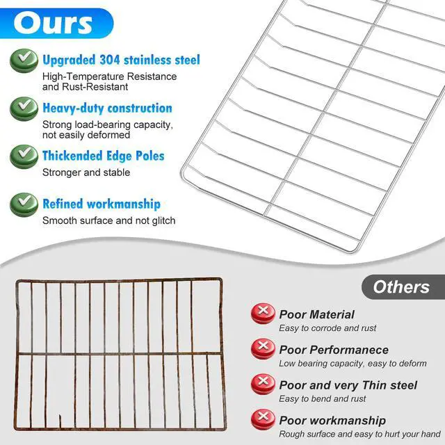 Alt view image 7 of 7 - 2 Pack Upgraded 304 Stainless Steel WPW10179152 W10179152 Oven Rack Compatible with Kitchen-Aid,Maytag and Whirlpool Range Oven Wire Rack W10439248 EAP11749669 Gas Range Oven Rack w/Oven Rack Liner