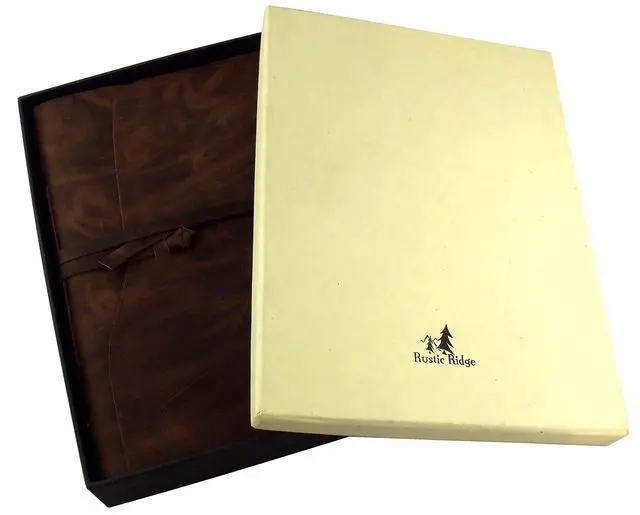Alt view image 2 of 7 - Large Genuine Leather Journal and Sketchbook with Gift Box - 380 Pages - 9 x 12" - Rustic Vintage Style