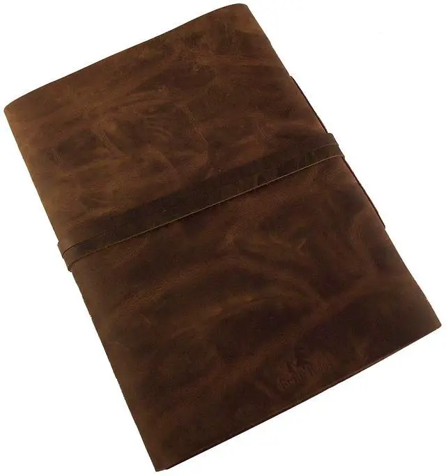Alt view image 5 of 7 - Large Genuine Leather Journal and Sketchbook with Gift Box - 380 Pages - 9 x 12" - Rustic Vintage Style
