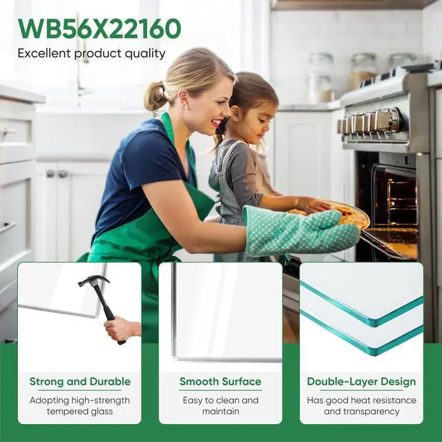 Alt view image 2 of 7 - WB56X22160 Range Oven Inner Door Glass Compatible with GE, Hotpoint, Kenmore Range - Replaces WB55T10154, WB56T10152, WB56X26391, AP5949162, 3283296 - Heat-Resistant Tempered Glass Replacement Part