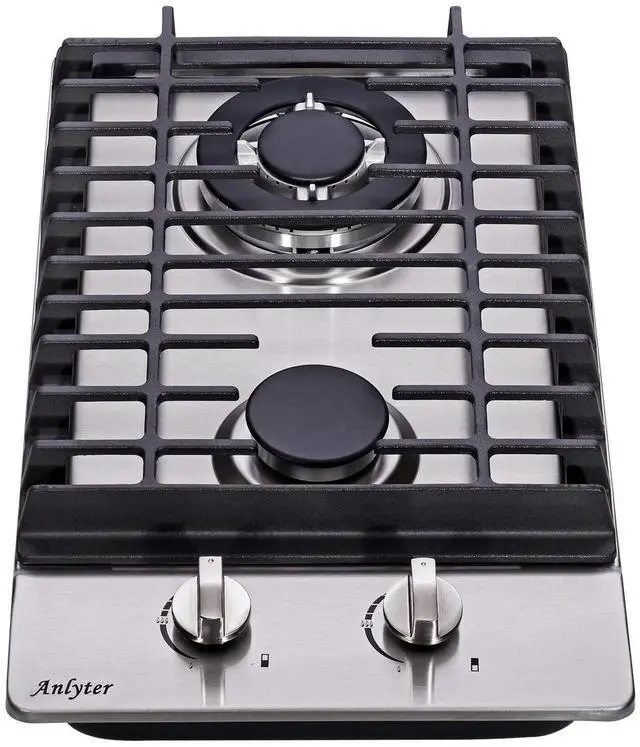Main image of 12 Inch Gas Cooktop, 2 Burners Built-in Gas Stovetop Stainless Steel Gas Stove Top LPG/NG Convertible Dual Fuel Sealed Gas Hob