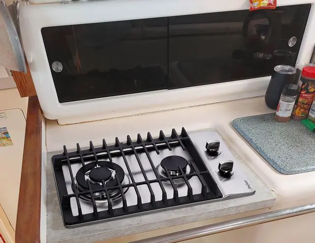 Alt view image 6 of 7 - 12 Inch Gas Cooktop, 2 Burners Built-in Gas Stovetop Stainless Steel Gas Stove Top LPG/NG Convertible Dual Fuel Sealed Gas Hob