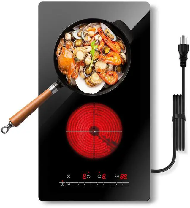 Main image of Plug in Electric Stove Top with Sliding Touch Control, 12 Inch Countertop & Built-in Ceramic Cooktop, Electric Cooktop 2 Burner 110V, 2000W Two Burner Hot Plate