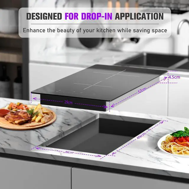 Alt view image 2 of 7 - Ceramic Glass Stove Top 12 Inch, Countertop & Built in Electric Stove Top 110V, 2000W 2 Burner Hot Plate Electric, Electric Cooktop 2 Burner with Timer, 9 Power Level