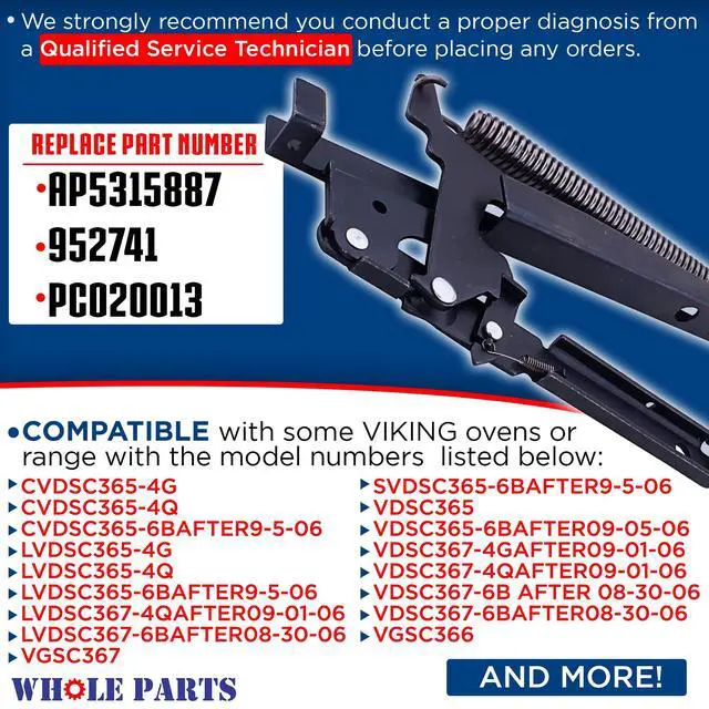 Alt view image 2 of 7 - Upgraded Range Door Hinge Assembly Part # PC020126 - Replacement & Compatible with Some Viking Gas Ranges/Ovens - Replaces AP5315887, 952741 - Non-OEM Appliance Parts & Accessories
