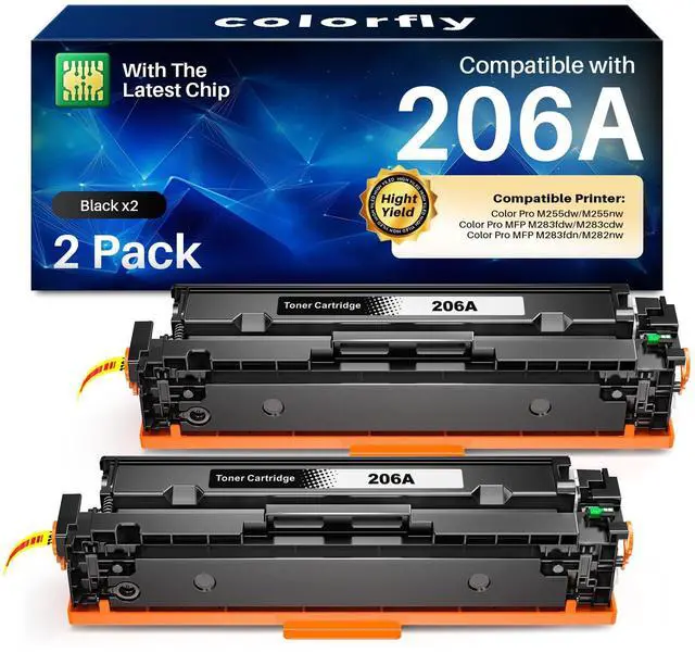 Main image of 206A W2110A Black Toner for Color LaserJet Pro MFP M283fdw M283cdw Printer | for HP Color LaserJet Pro MFP M283fdn M282nw M255dw M255nw M283 M255 Printer (2 Pack, with Chip)