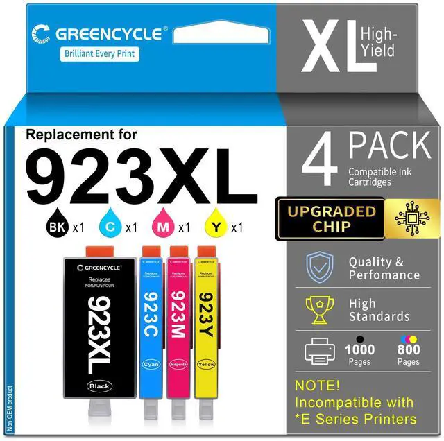 Main image of 923 Ink Cartridges, Compatible for HP 923XL 923e Printer Ink Combo Pack 4PK | Work with Non e Printer OfficeJet Pro 8120 8123 8130 8133 8135 8138 8139, Upgraded Chip, High Yield, Black & Color